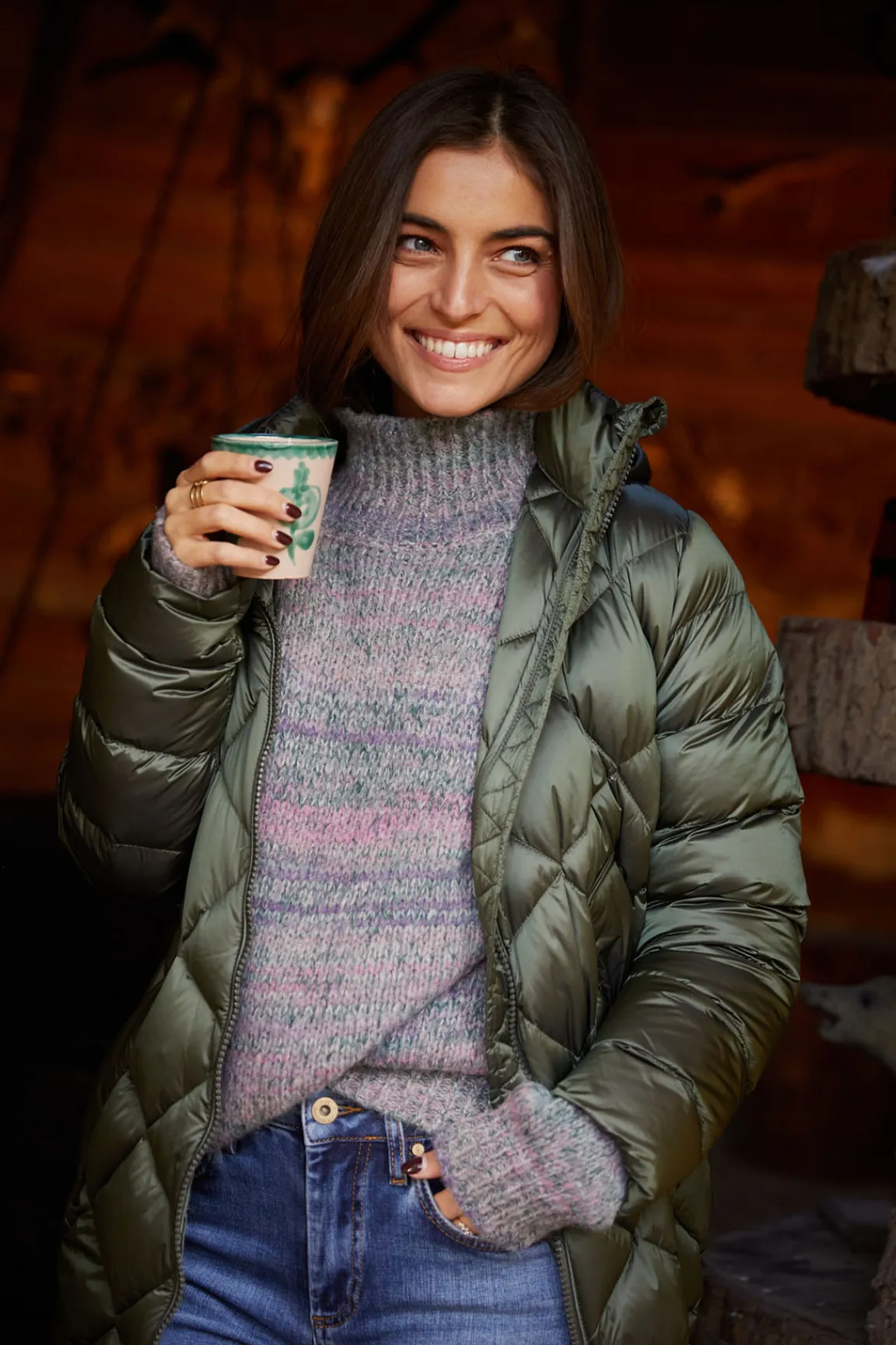 Outlet River Woods Fancy kleurrijke trui opstaande kraag roze -