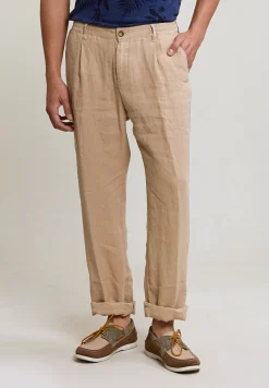Discount River Woods Fancy linnen broek elastische taille taupe -