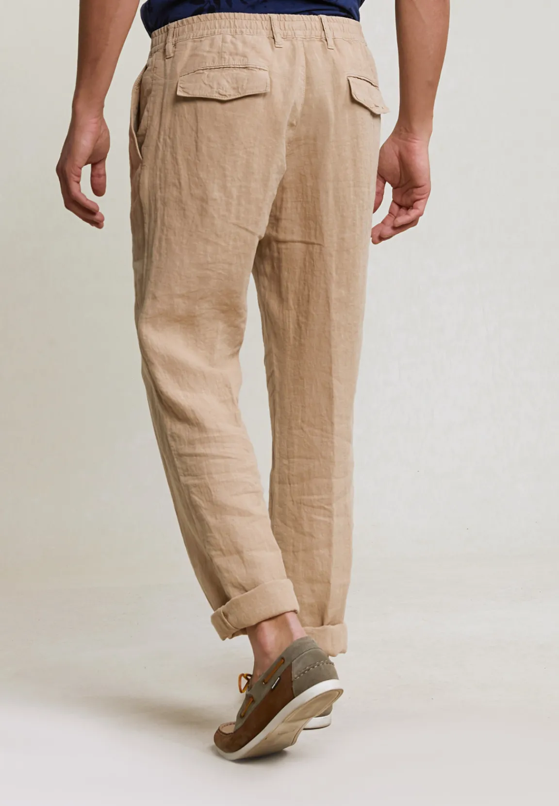 Discount River Woods Fancy linnen broek elastische taille taupe -
