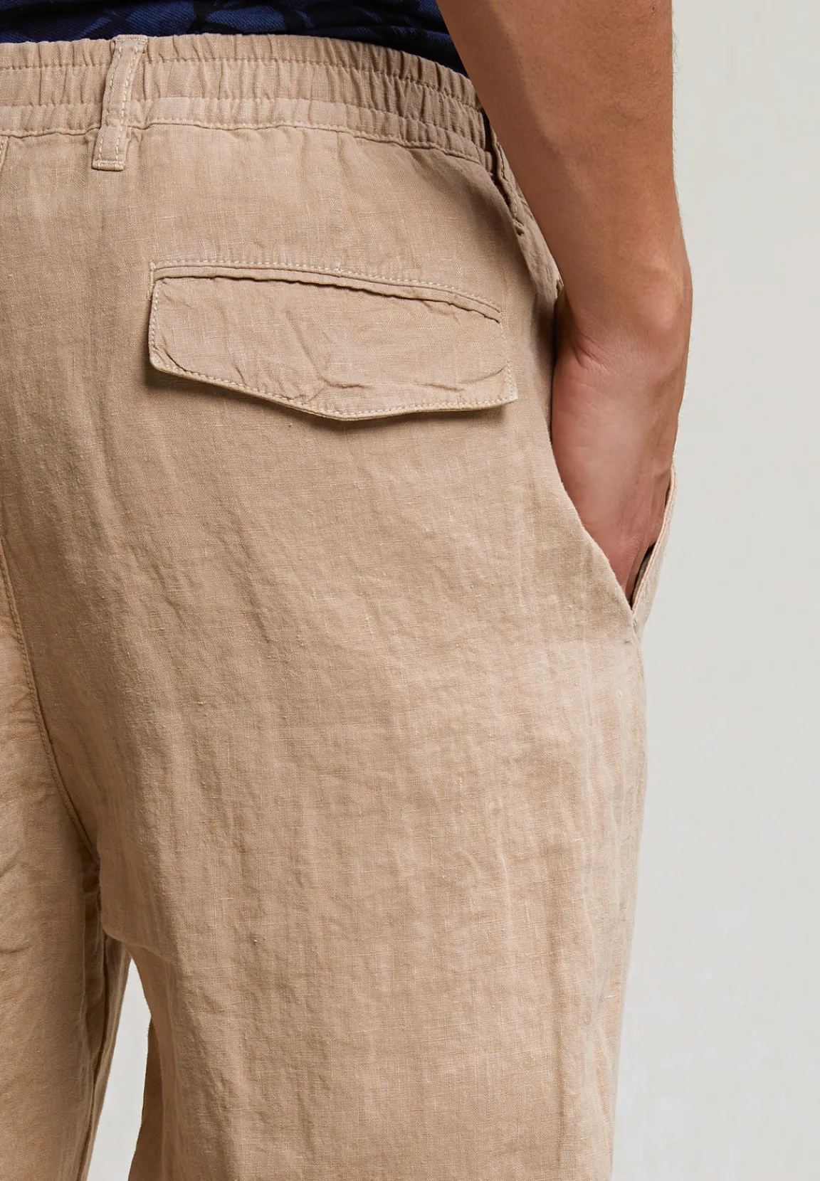 Discount River Woods Fancy linnen broek elastische taille taupe -