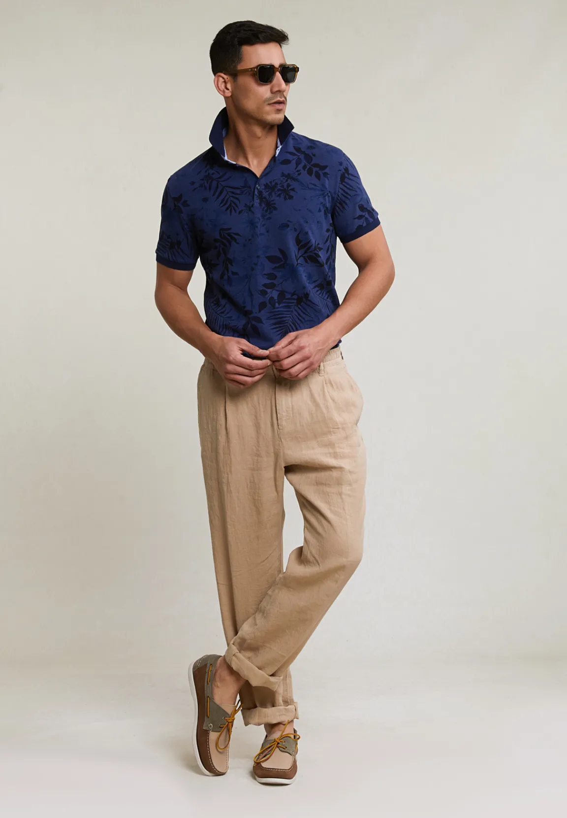 Discount River Woods Fancy linnen broek elastische taille taupe -