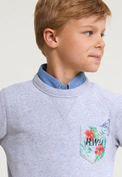 Online River Woods Fancy trui ronde hals borstzak lt grey mix -