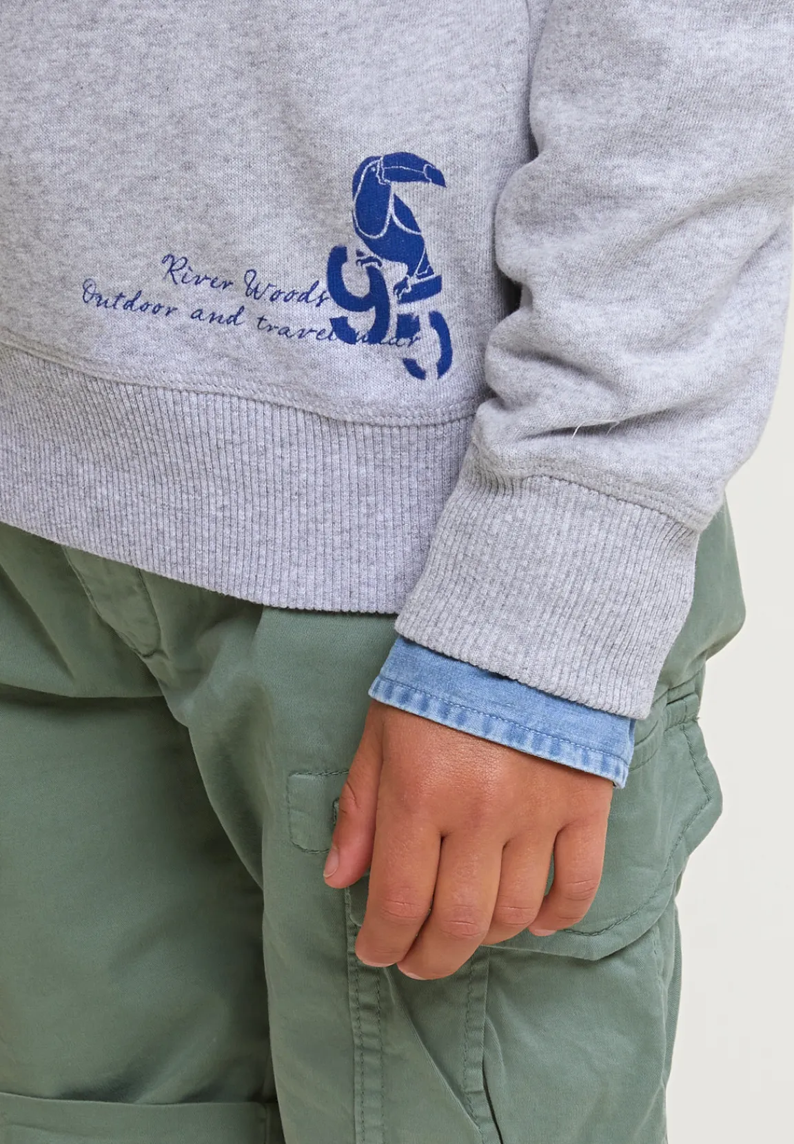 Online River Woods Fancy trui ronde hals borstzak lt grey mix -