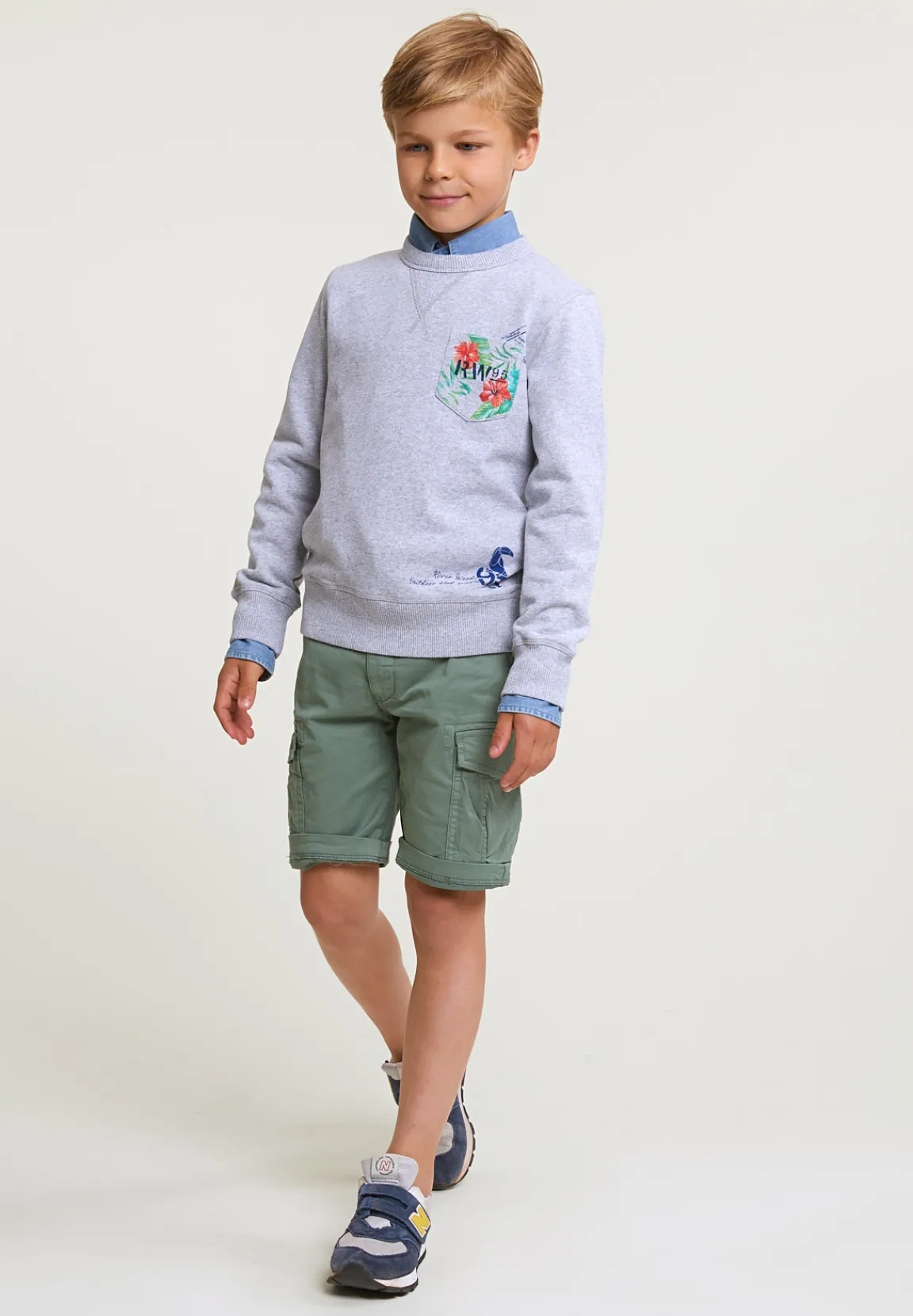 Online River Woods Fancy trui ronde hals borstzak lt grey mix -