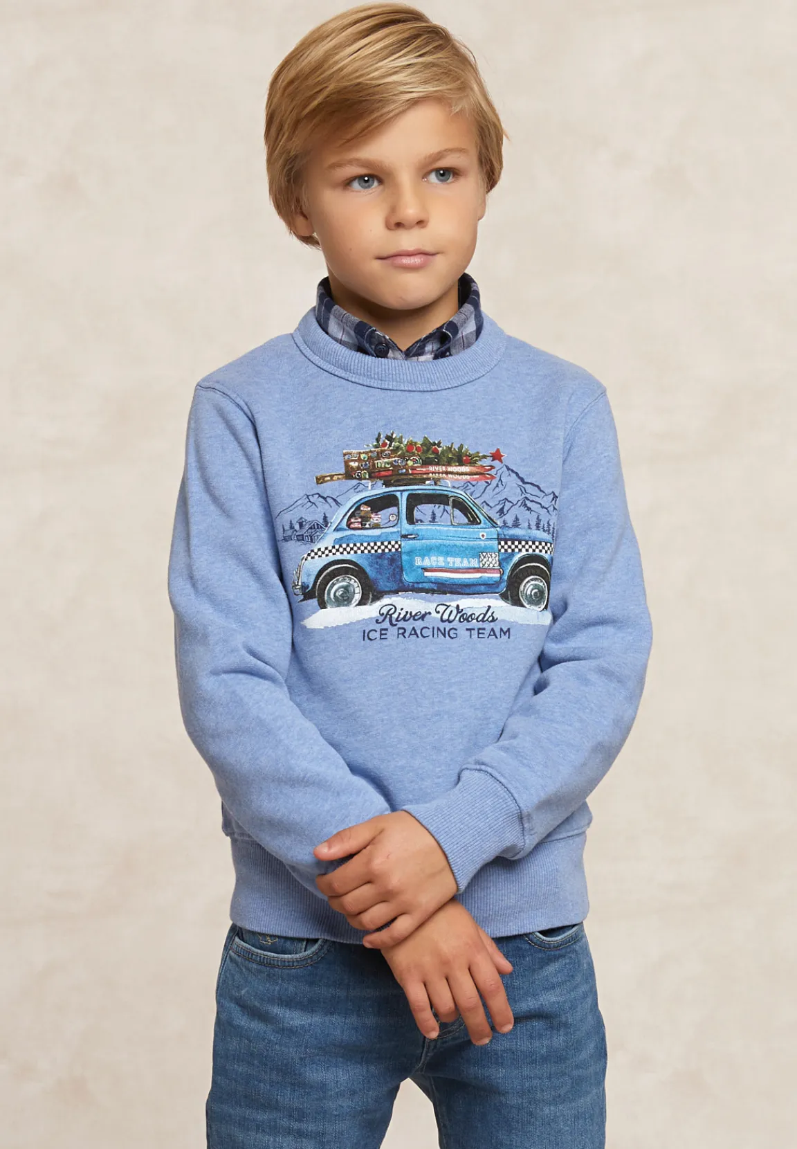 Outlet River Woods Fantasie fleecetrui ronde hals dk glacier mix -