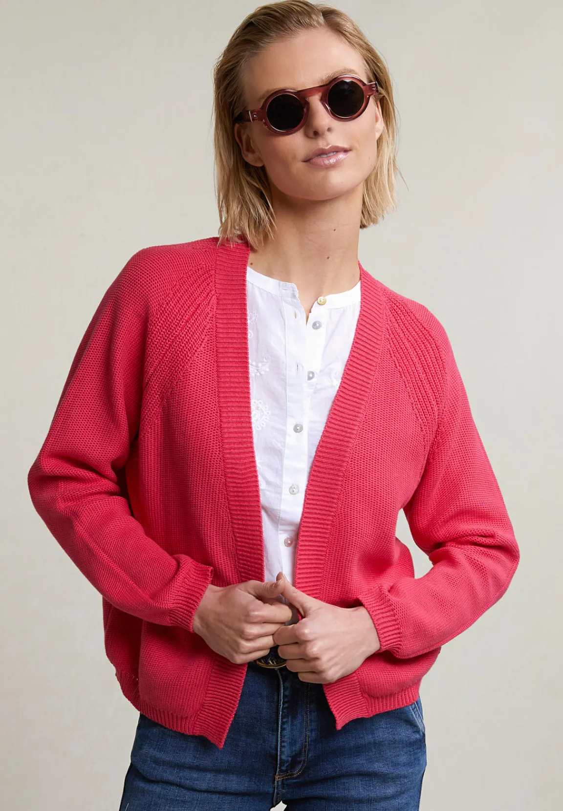 Clearance River Woods Fuchsia basic cardigan lange mouwen -