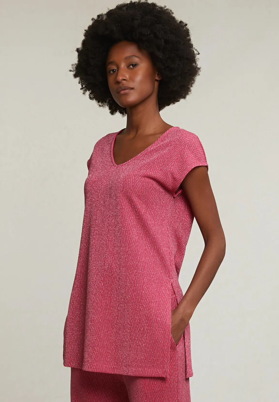 Discount River Woods Fuchsia mouwloze glitter T-shirt -