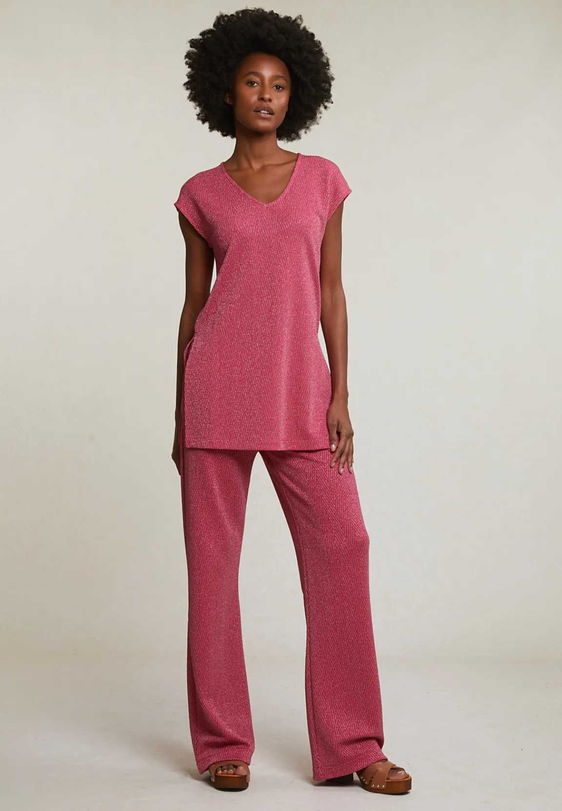 Discount River Woods Fuchsia mouwloze glitter T-shirt -