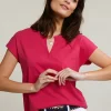 Outlet River Woods Fuchsia mouwloze V-hals T-shirt -