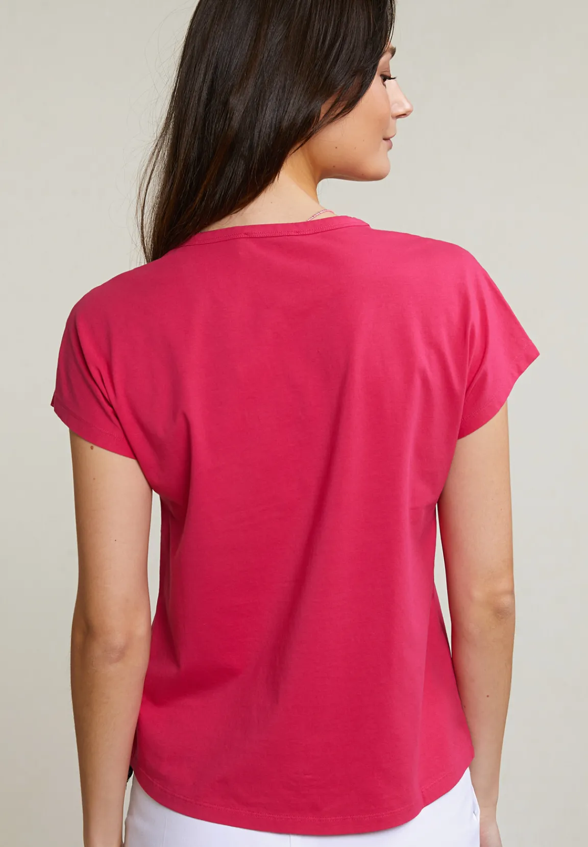 Outlet River Woods Fuchsia mouwloze V-hals T-shirt -