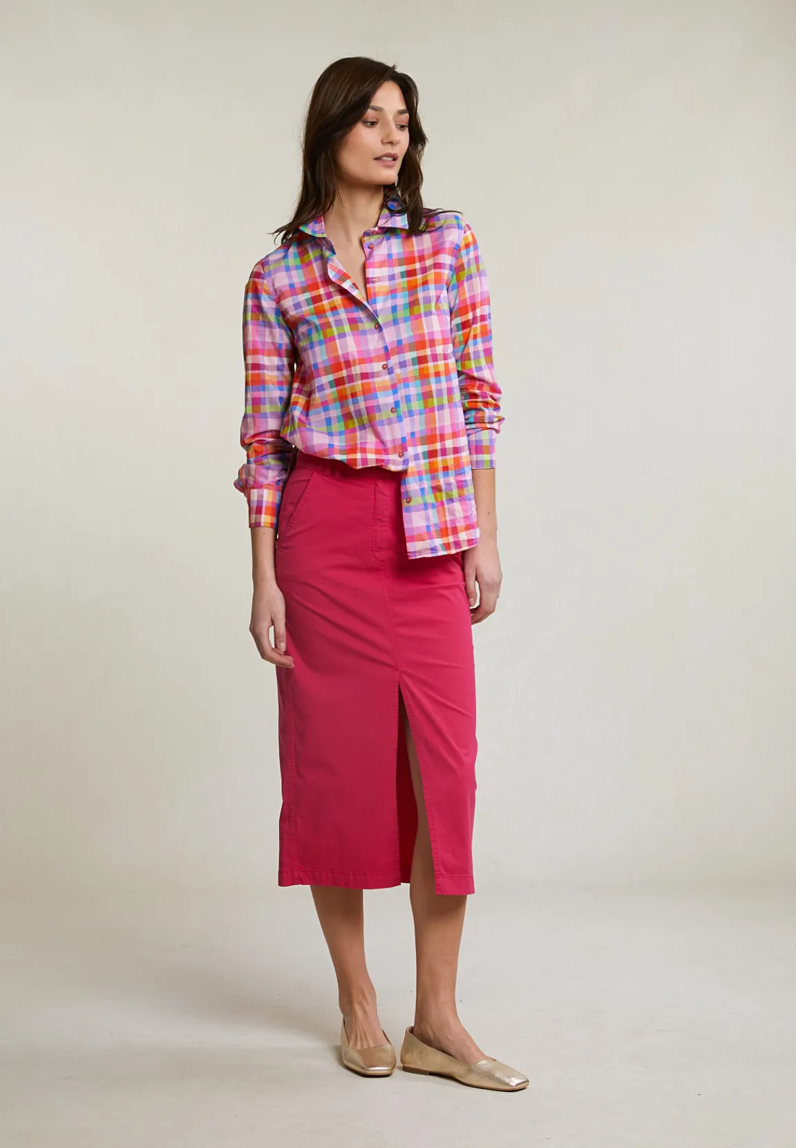 Fashion River Woods Fuchsia stretch midirok met split -