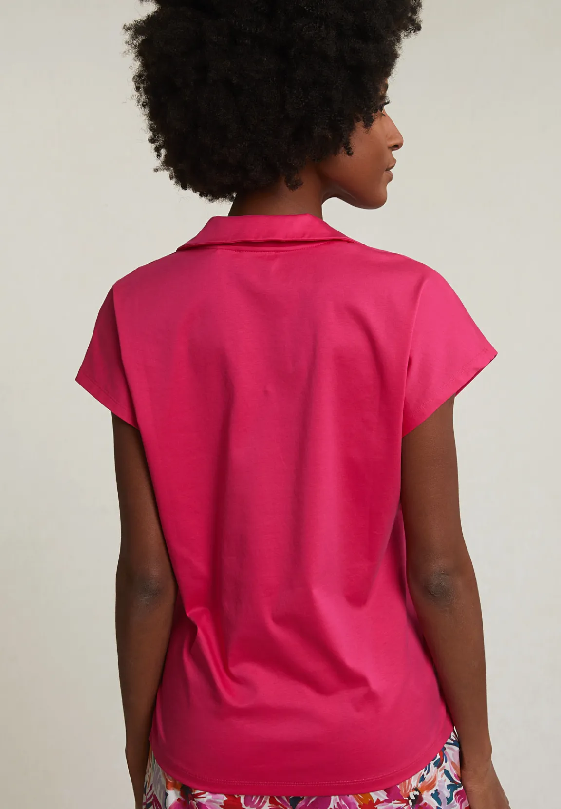 Fashion River Woods Fuchsia V-hals polo T-shirt korte mouwen -