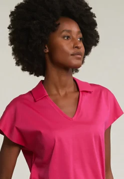 Fashion River Woods Fuchsia V-hals polo T-shirt korte mouwen -