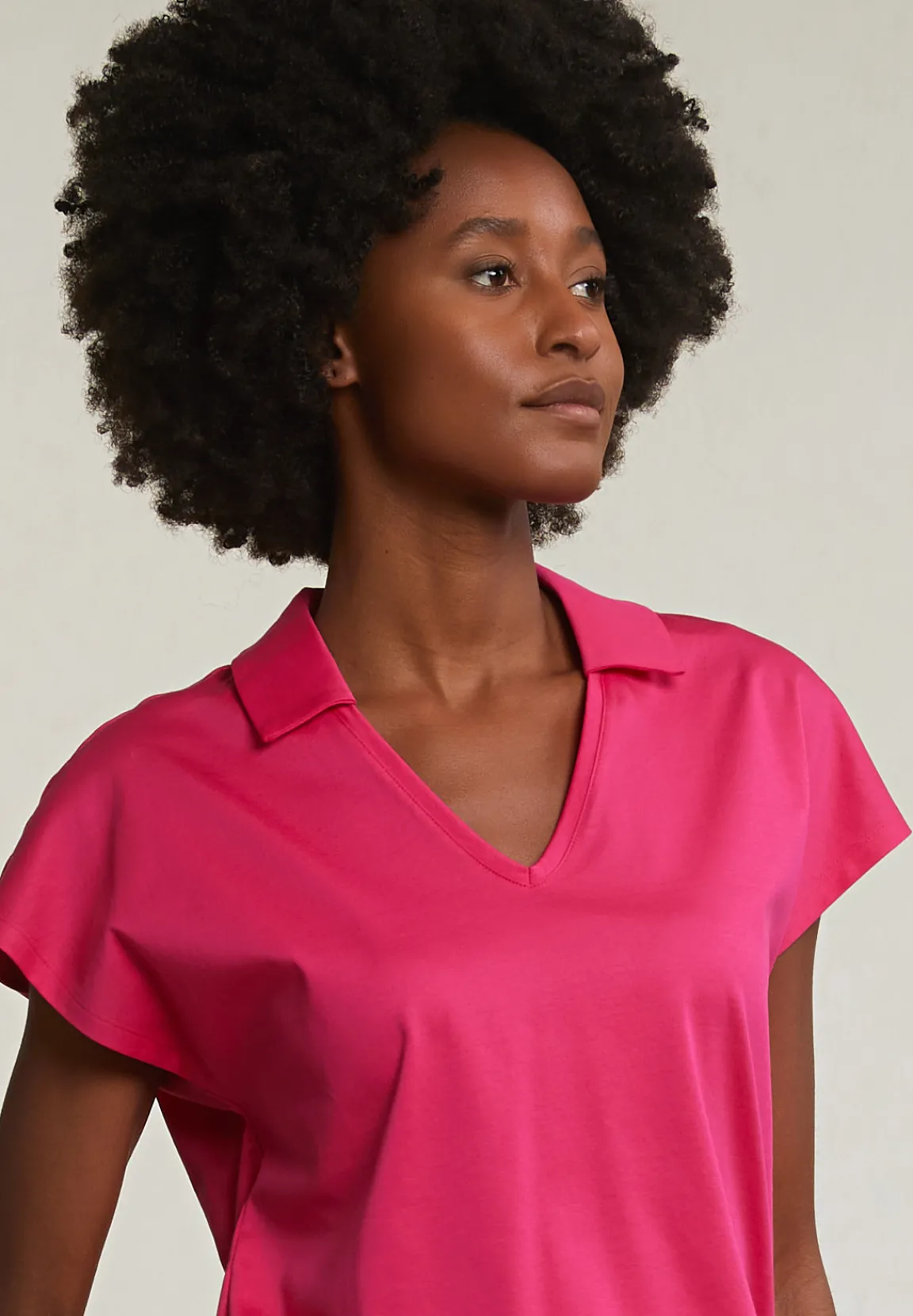 Fashion River Woods Fuchsia V-hals polo T-shirt korte mouwen -