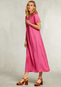 Best River Woods Fushia lange rechte V-hals jurk -