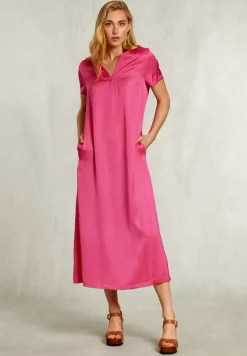 Best River Woods Fushia lange rechte V-hals jurk -