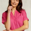 Clearance River Woods Fushia V-hals blouse met zak -