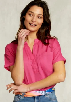 Clearance River Woods Fushia V-hals blouse met zak -