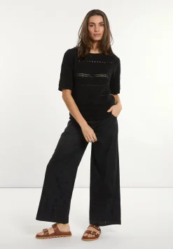 Sale River Woods Geborduurde wijde popeline broek zwart -