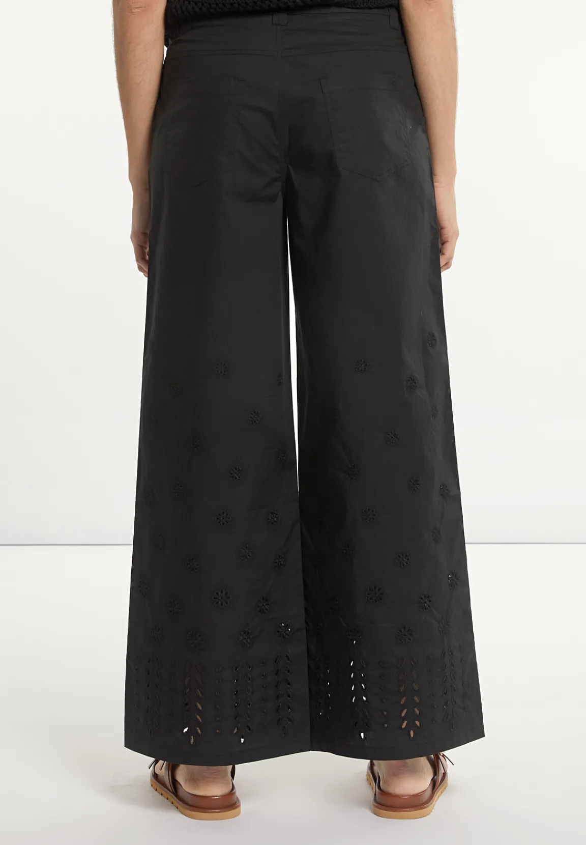 Sale River Woods Geborduurde wijde popeline broek zwart -