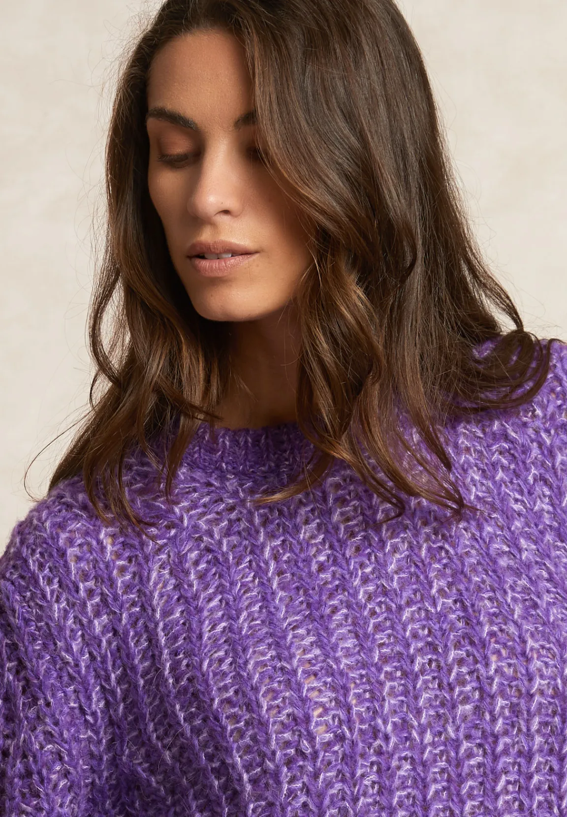 Fashion River Woods Gebreide alpaca trui ronde hals paars -