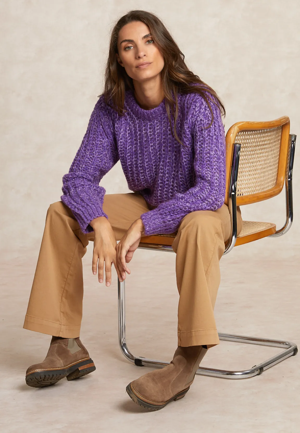 Fashion River Woods Gebreide alpaca trui ronde hals paars -