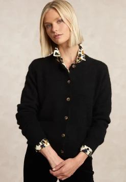 Hot River Woods Geknoopte cardigan ronde hals opgestikte zakken zwart -