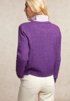 Fashion River Woods Geknoopte cardigan ronde hals opgestikte zakken paars -