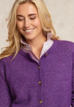 Fashion River Woods Geknoopte cardigan ronde hals opgestikte zakken paars -