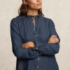 Online River Woods Geknoopte denim blouse ruches kraag blauw -