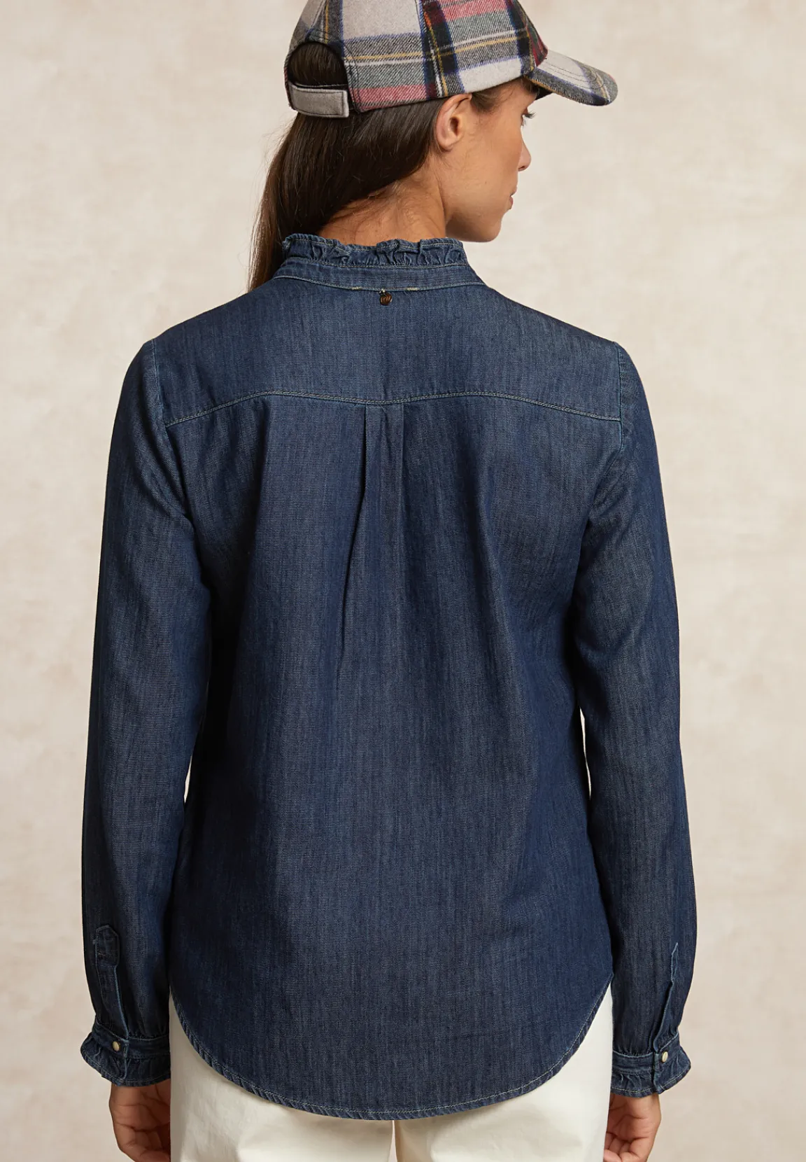 Online River Woods Geknoopte denim blouse ruches kraag blauw -