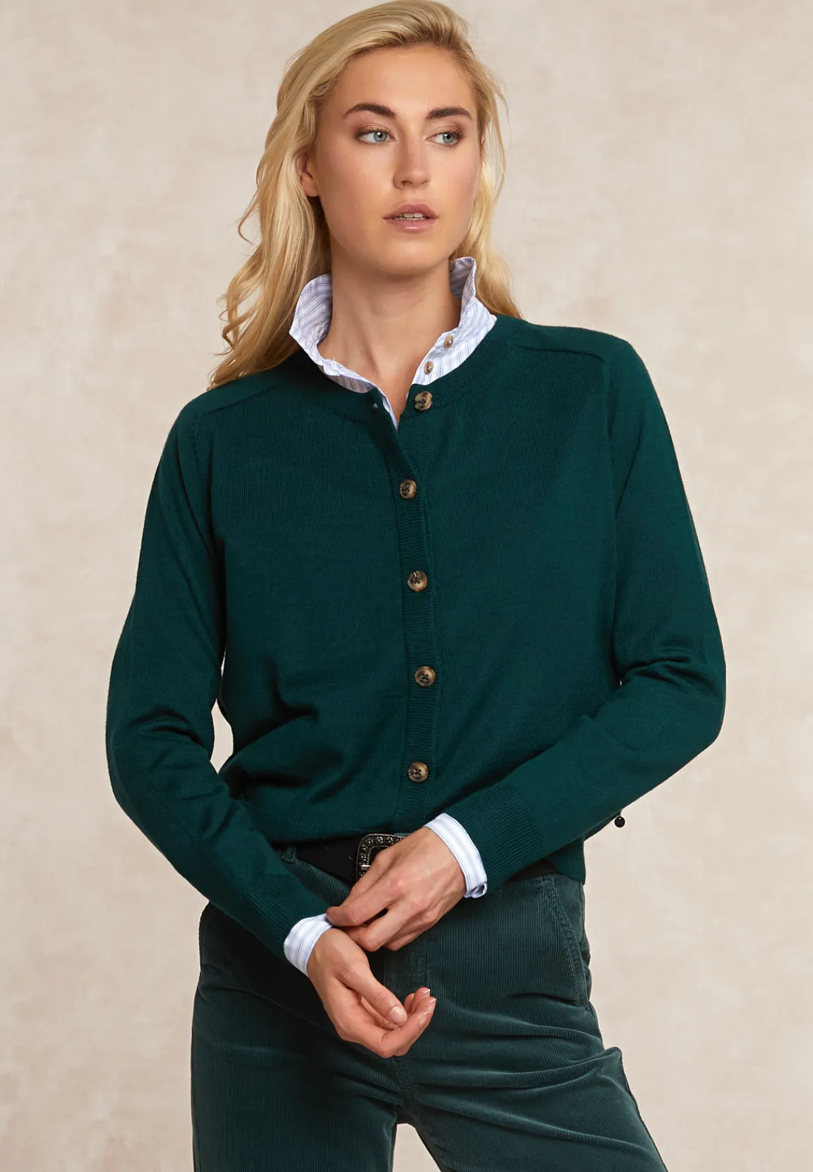 Outlet River Woods Geknoopte merinowol cardigan ronde hals groen -