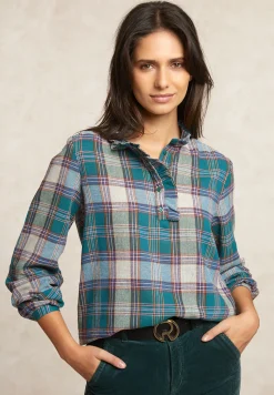 Fashion River Woods Geruite blouse pofmouwen -