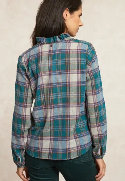 Fashion River Woods Geruite blouse pofmouwen -