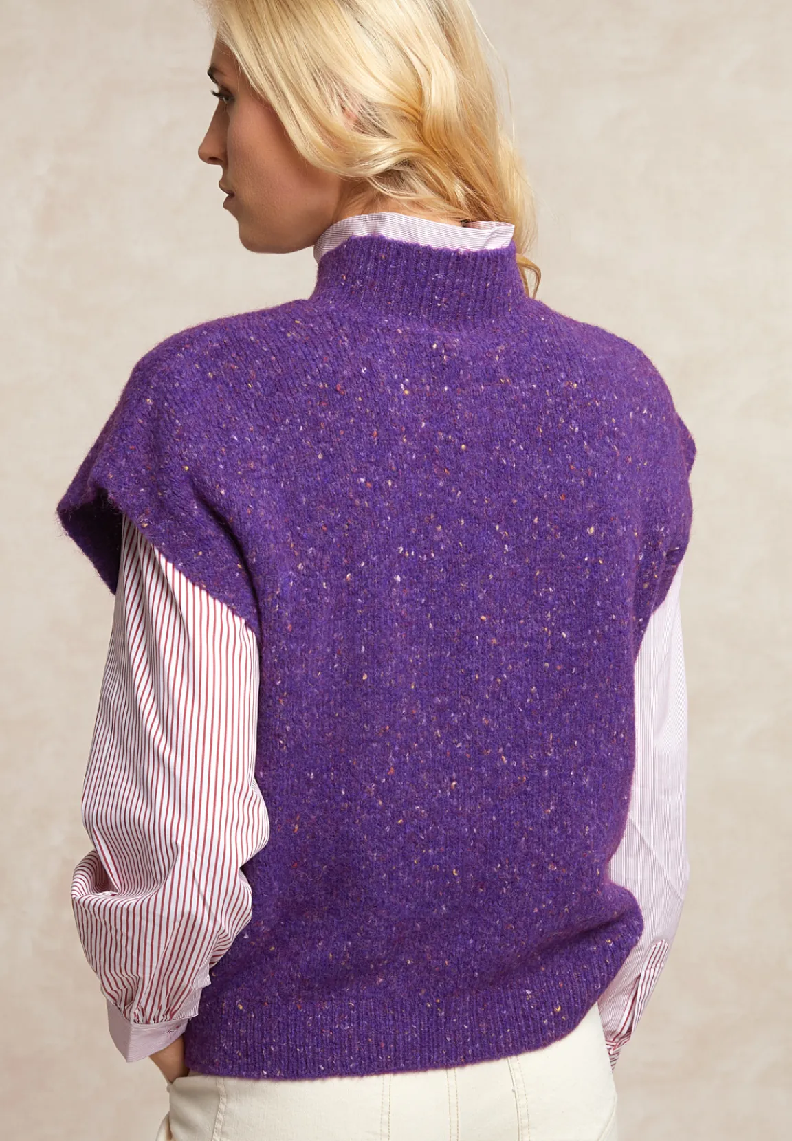 Fashion River Woods Gestipte debardeur opstaande kraag paars -
