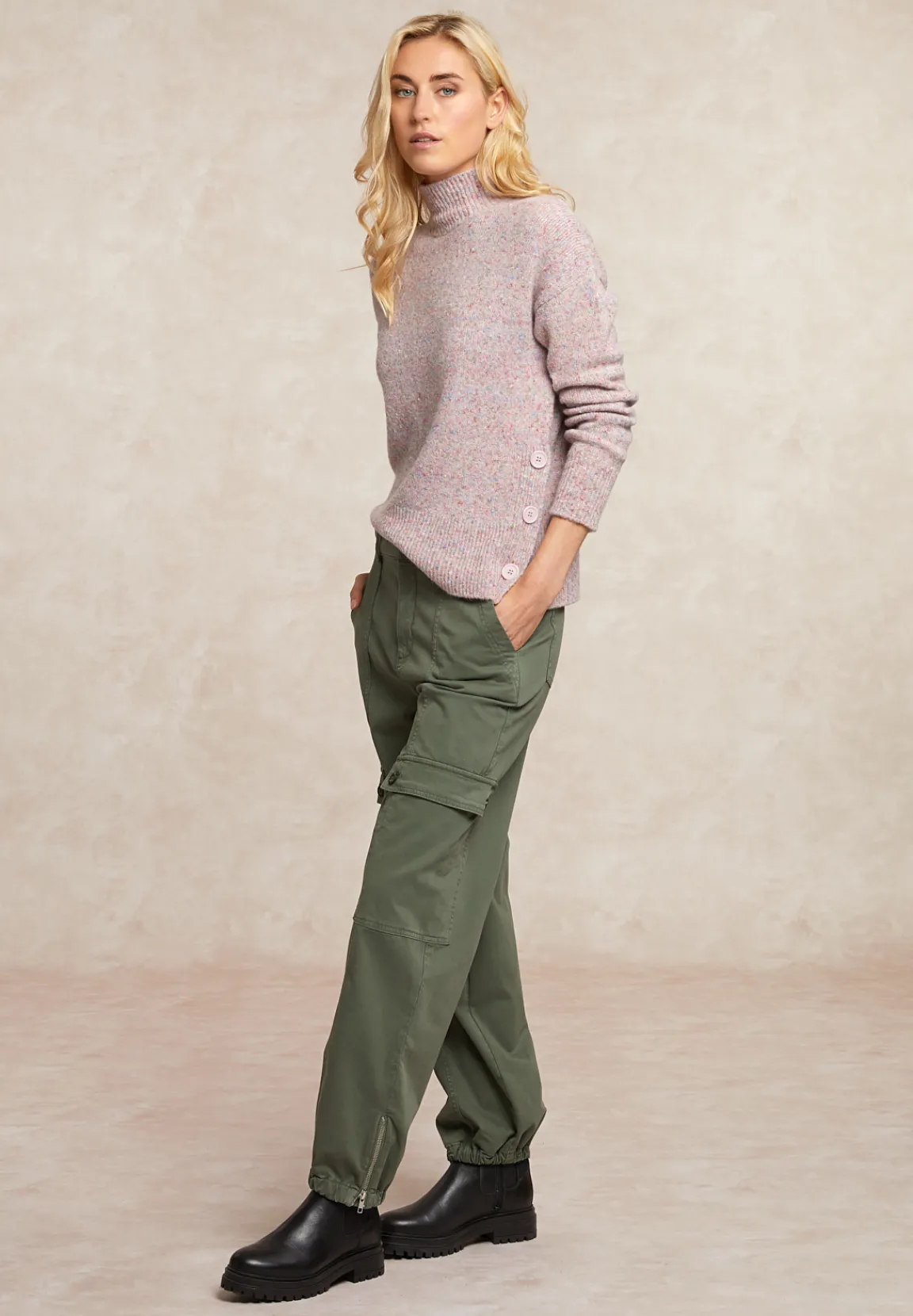 Outlet River Woods Gestipte trui opstaande kraag roze -