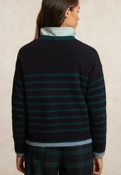 Discount River Woods Gestreepte alpaca-wol trui ronde hals navy/groen -