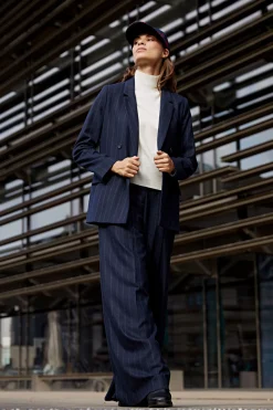 Hot River Woods Gestreepte blazer dubbele knoopsluiting blauw -