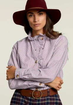 Discount River Woods Gestreepte blouse ruffelkraag rood/wit -