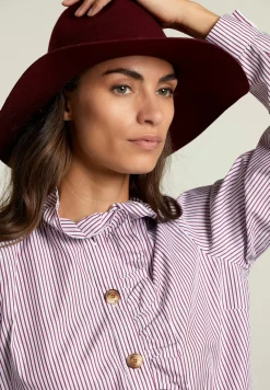 Discount River Woods Gestreepte blouse ruffelkraag rood/wit -