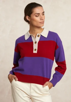 Outlet River Woods Gestreepte merinotrui polokraag paars/rood -