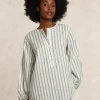 New River Woods Gestreepte oversized blouse lange mouwen groen/écru -