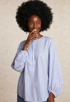 New River Woods Gestreepte oversized blouse lange mouwen rood/blauw -