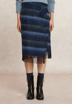Clearance River Woods Gestreepte wollen portefeuille rok met ruches blauw -