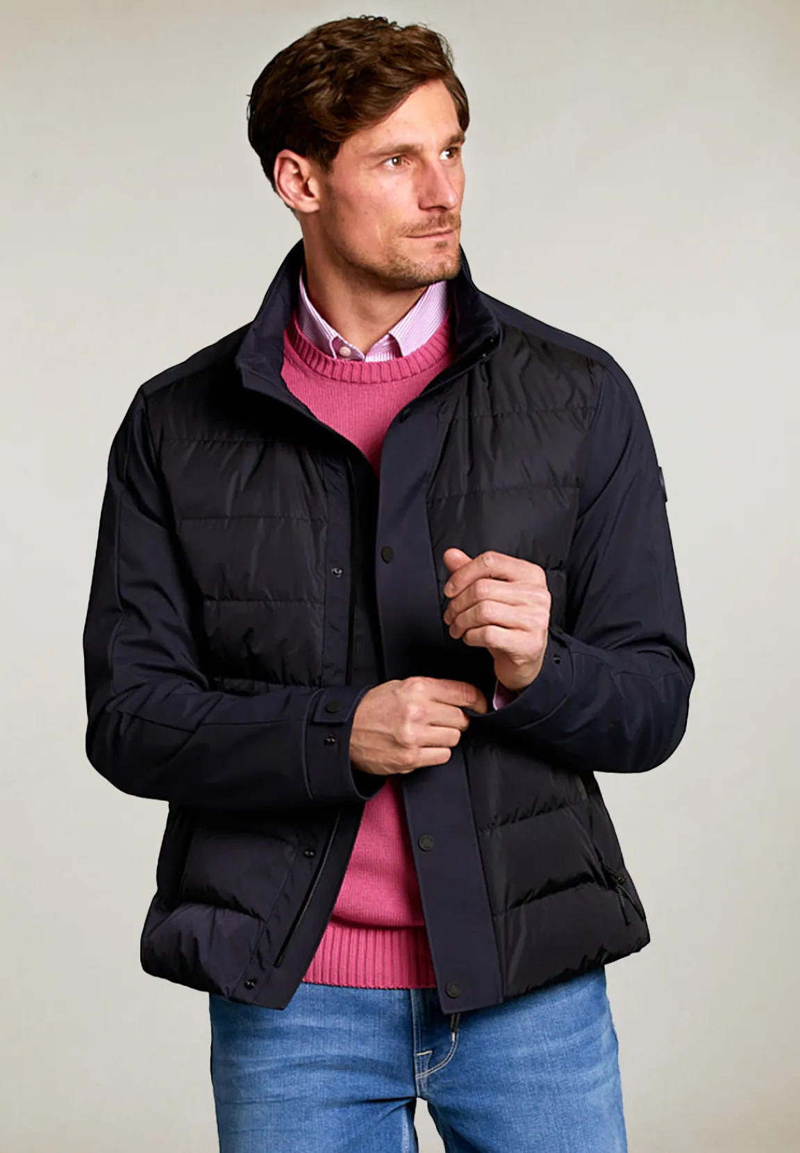 Best River Woods Gewatteerde geknoopte jas navy -