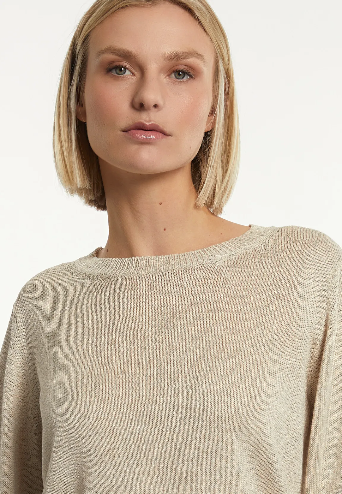Hot River Woods Glittertrui ronde hals lange mouwen beige -