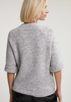 Clearance River Woods Grijze gestipte alpaca-wollen trui ronde hals -