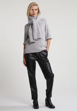 Clearance River Woods Grijze gestipte alpaca-wollen trui ronde hals -