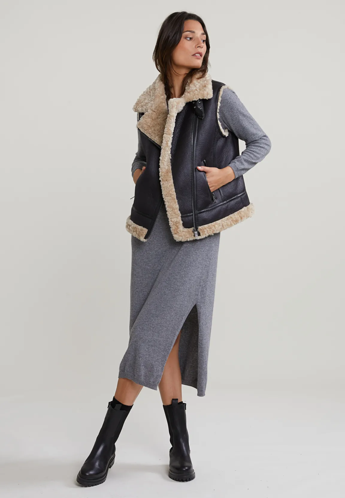 Sale River Woods Grijze lange jurk met riem -
