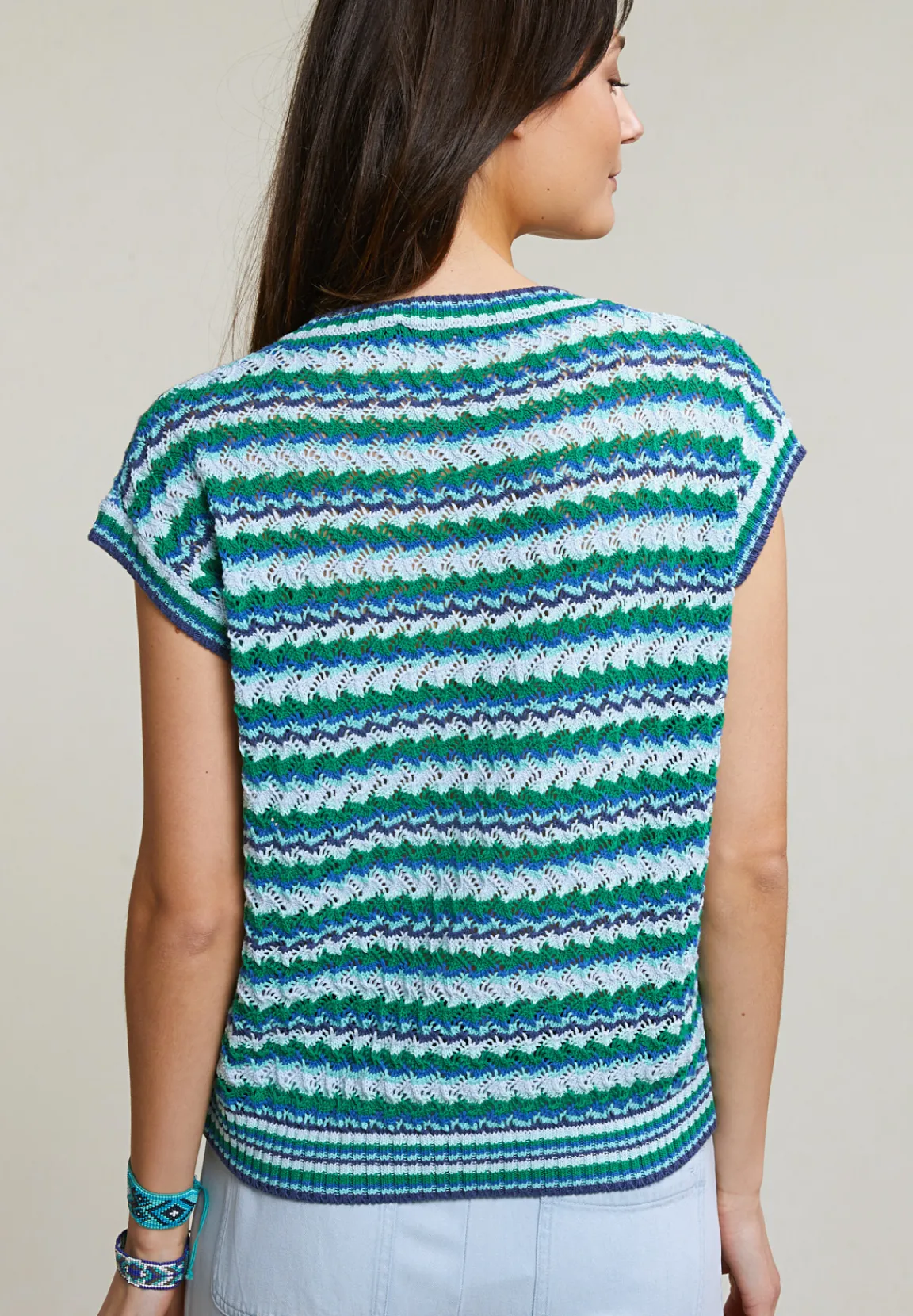 Outlet River Woods Groen/blauw gestreepte V-hals debardeur -